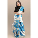 Joya silk saree with blouse (sky), 5-6 meters - daily wear, printed design in solid banglory silk blouse