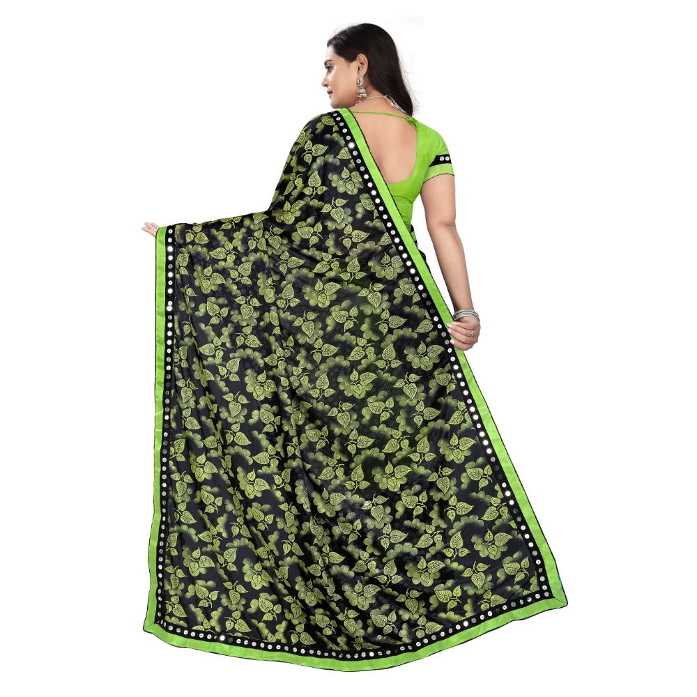Pista Lycra blend saree with mirrorwork blouse (5-6 mtrs), ideal for party and festive occasions