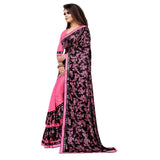Pink Lycra blend saree with mirror work blouse (5-6 meters), ideal for party or festive occasions on a mannequin