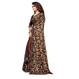 Women's Lycra blend saree with blouse (coffee), half-half style in 5-6 meters, featuring mirrorwork on unstitched Banglory silk blouse for festive parties