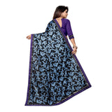 Blue Lycra blend saree with blouse (5-6 mtrs), half-half style, unstitched blouse with mirror work on Banglore silk - women's party/festive wear