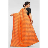 Orange Vichitra saree with unstitched brocade blouse, sequence work on display