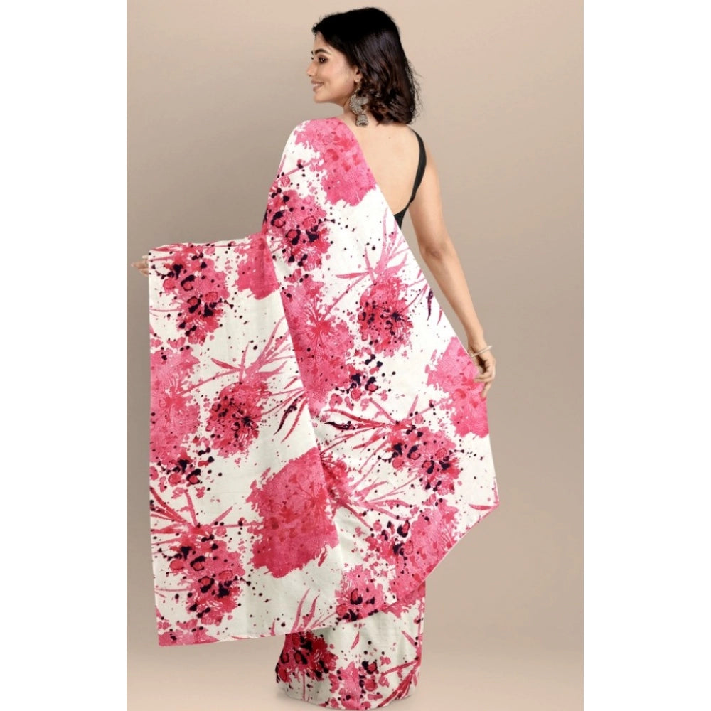 Joya pink silk saree with blouse (5-6 mtrs), printed style, unstitched blouse in solid Banglory silk