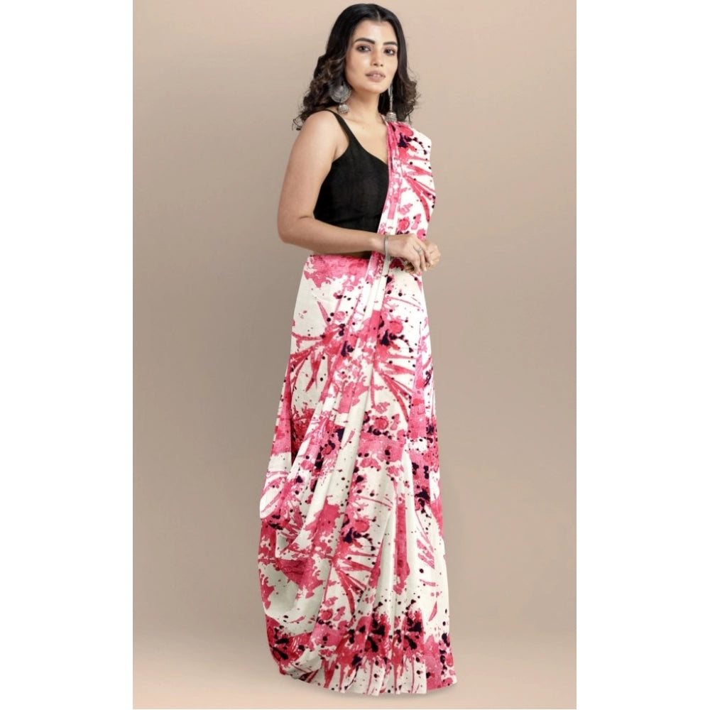 Pink Joya Silk Saree & Unstitched Blouse (5-6 meters), vibrant printed daily wear, actual color may vary