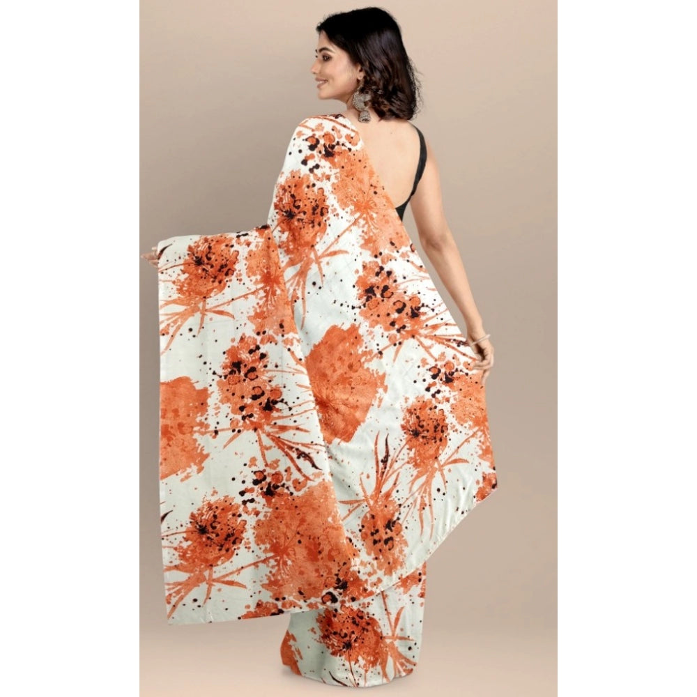 Orange Joya silk saree with unstitched blouse (5-6 mtrs), printed style, solid work Banglory silk blend