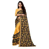 Mustard Lycra blend saree with mirrorwork blouse (5-6 mtrs), perfect for festive parties