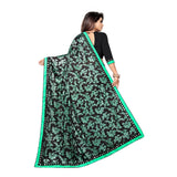 Green Lycra blend saree with blouse (5-6 mtrs), half-half style, unstitched blouse with mirror work on Banglore silk