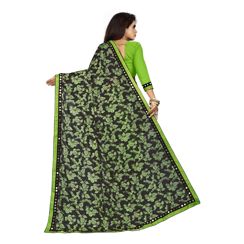 Lycra blend pista saree with mirrorwork blouse (5-6 mtrs), ideal for party or festive events