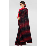 Red Vichitra saree with unstitched brocade blouse, sequence work on display