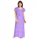 Lavender cotton printed maxi nighty for daily wear