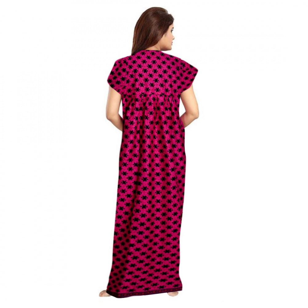 Pink cotton printed maxi nightgown for women's daily wear