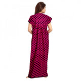 Pink cotton printed maxi nightgown for women's daily wear