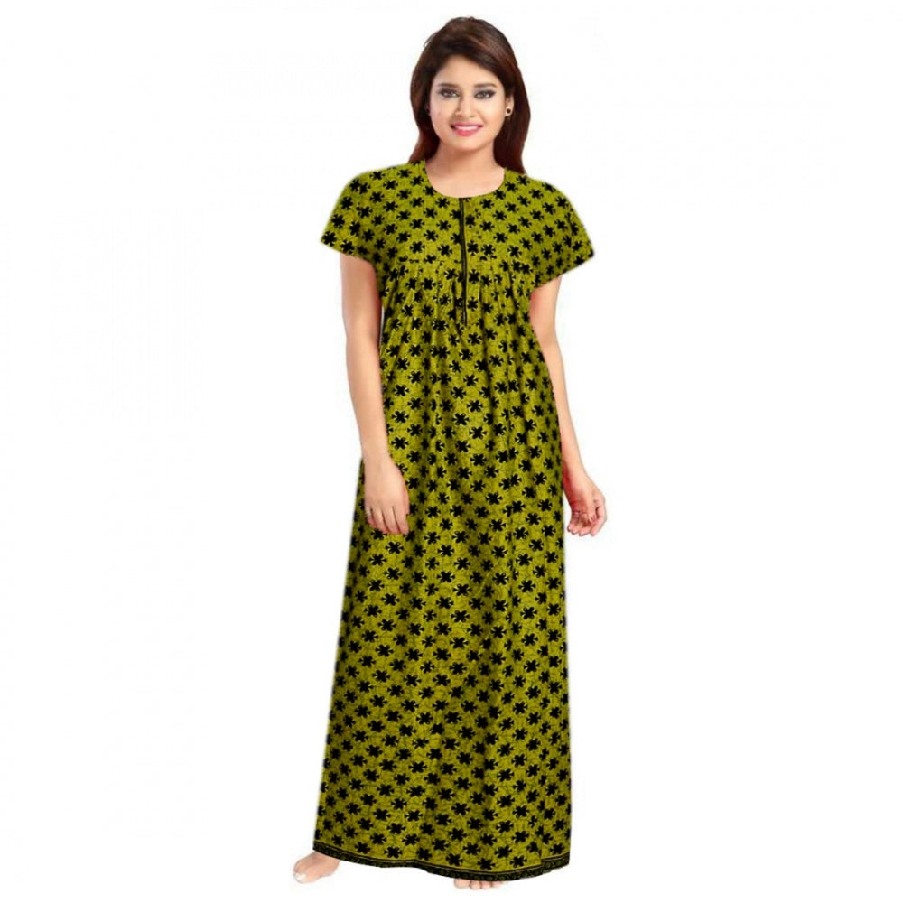 Green cotton printed maxi nightgown for daily wear