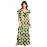 Green cotton printed maxi nightgown for daily wear