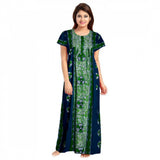 Green cotton printed maxi nightgown for daily wear