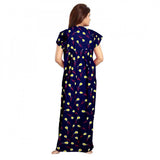 Purple cotton printed maxi nightgown for daily wear, short sleeves and round neck