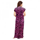 Women's wine-colored cotton printed maxi nighty for daily wear