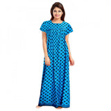 Aqua blue cotton printed maxi nightgown for daily wear