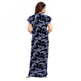 Blue cotton printed maxi nightgown for daily wear, short sleeves and round neck