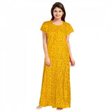 Women's Cotton Printed Maxi Nighty (Yellow)