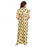 Off-white cotton printed maxi nightgown for women's daily wear