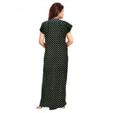 Green cotton printed maxi nightgown for daily wear with short sleeves and round neck