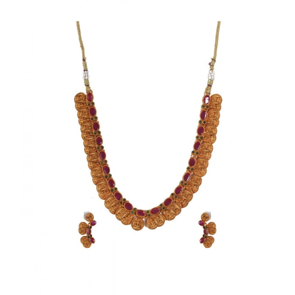 Red, gold-plated brass Women's Laxmi coin shape jewelry chowker set