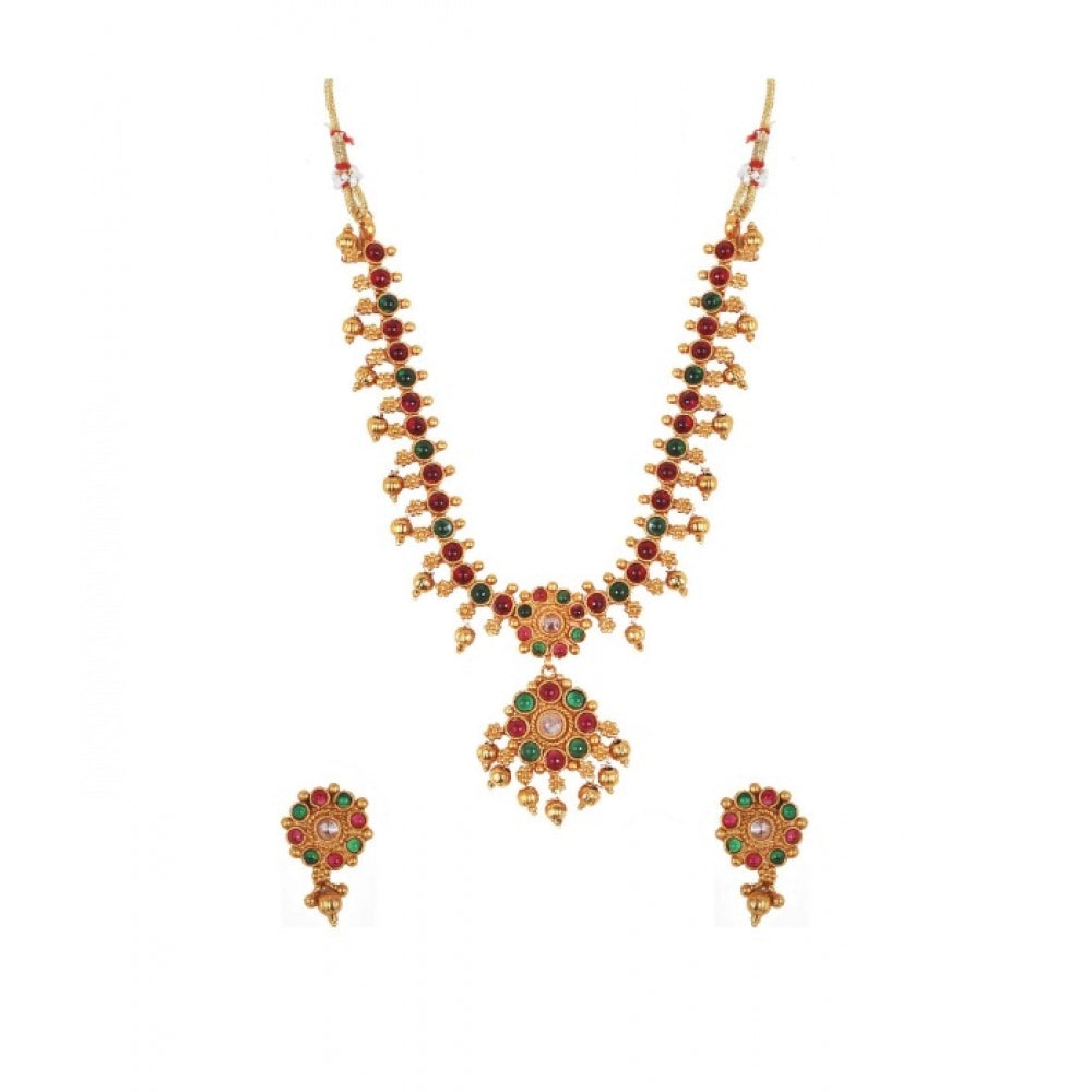 Multi-color gold plated brass kempu chain jewelry set for women, free size on display