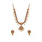 Multi-color gold plated brass kempu chain jewelry set for women, free size on display