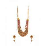 Multi color, free size brass mala with crystal for women and girls, gold plated, ethnically inspired jewelry on display stand