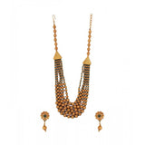 Green, free-size brass mala with crystal for women and girls, gold-plated layered necklace jewelry
