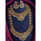 Gold-plated brass women's jewelry set, elegant combination of necklace & earrings on display stand