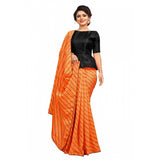 Orange Vichitra saree with unstitched brocade blouse, sequence work on display