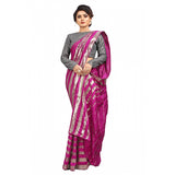 Pink Vichitra saree with blouse (5-6 mtrs), party-ready sequin work on fabric, unstitched brocade blouse with printed design