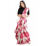 Joya pink silk saree with unstitched blouse, printed style, 5-6 meters length, Banglory silk fabric, solid work