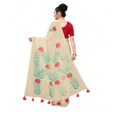 Beige Georgette floral hand-printed saree (5-6 mtrs), ideal for casual or festive wear