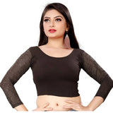 Brown Cotton Lycra Women's Ready-to-Wear 3/4 Sleeve Blouse, hand wash only for best fit (30" - 40" bust size)