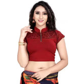 Maroon cotton lycra short-sleeve blouse, free size, hand wash only