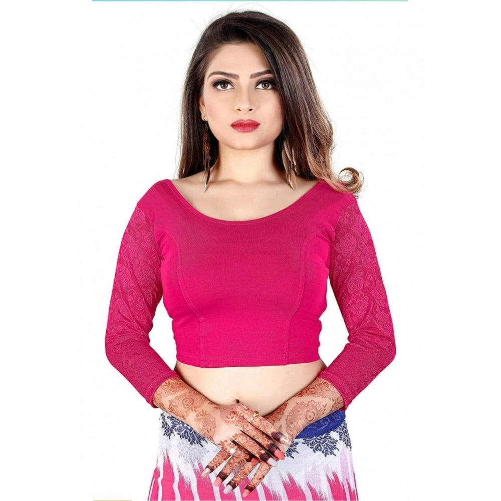 Women's pink cotton-lycra 3/4 sleeve readymade blouse, free size with round neck and hand wash instructions