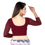 Maroon cotton-lycra 3/4 sleeve readymade blouse, free size, hand wash only