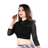 Black Cotton Lycra Women's 3/4 Sleeve Readymade Blouse, fits sizes 30-40 inches