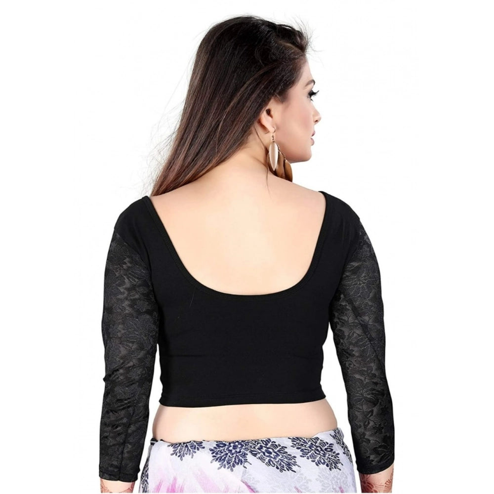 Black cotton-lycra women's 3/4 sleeve readymade blouse, hand wash only for free size fitting 30"-40" bust