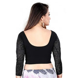 Black cotton-lycra women's 3/4 sleeve readymade blouse, hand wash only for free size fitting 30"-40" bust