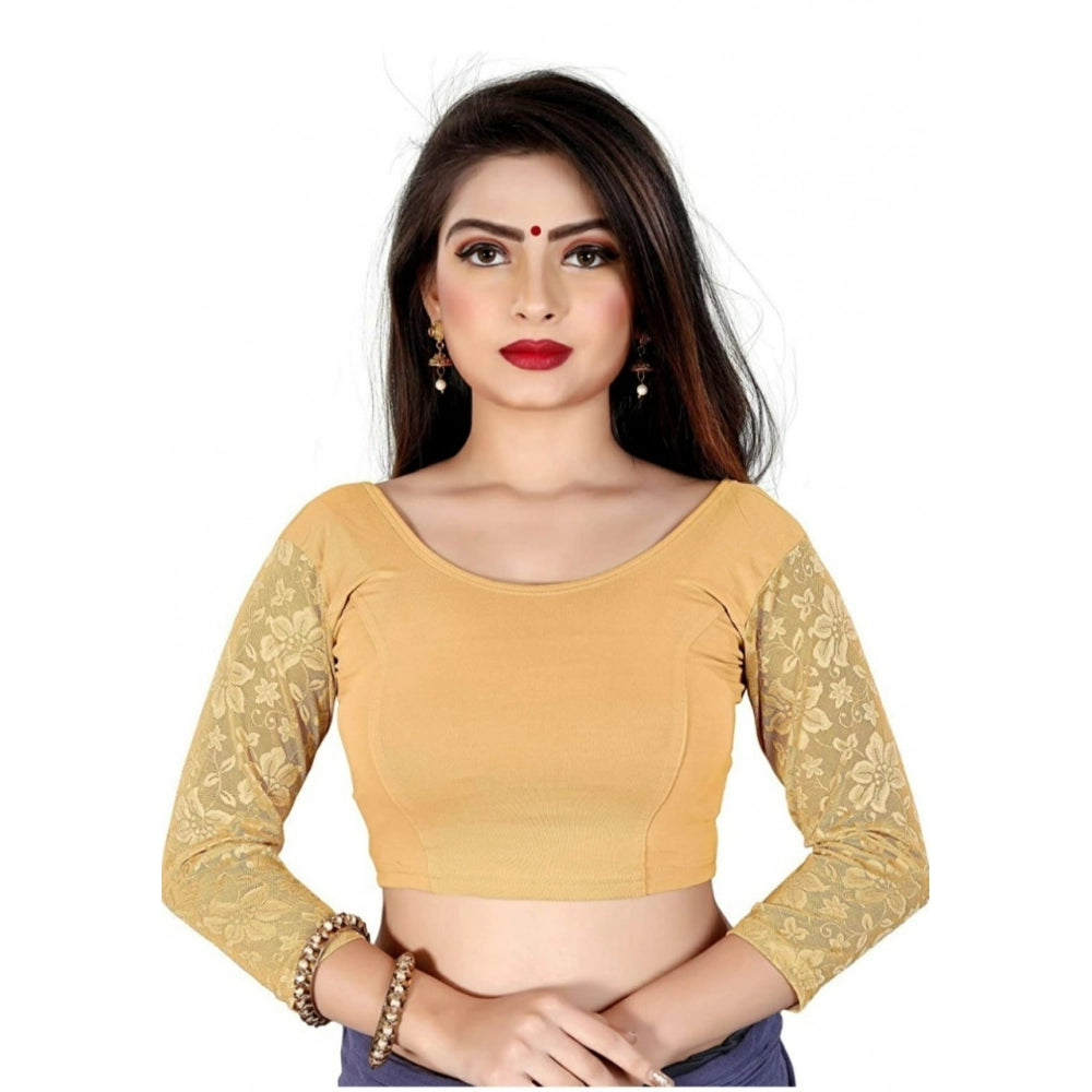 Skin cotton lycra women's 3/4 sleeve blouse, free size with round neck & hand wash care