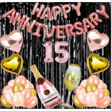 Multicolor 15th Anniversary Rose Gold Foil Balloons Set - Non-toxic, eco-friendly decor for birthday celebrations with balloons, fringe curtains, and selective foil numbers
