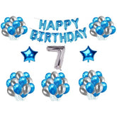 Blue & Silver 7th Happy Birthday Decoration Combo with Foil Star Balloons, non-toxic, eco-friendly for parties
