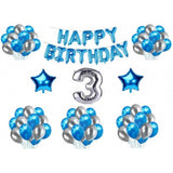 Blue & silver Happy Birthday balloon combo with foil and star decorations, non-toxic and eco-friendly