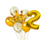 Golden 2nd birthday decoration set with foil balloons and confetti, non-toxic and eco-friendly for children's parties
