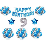 Blue-Silver 9th Happy Birthday Decoration Combo with Foil & Star Balloons, eco-friendly, non-toxic party essentials for children's celebration