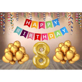 Multicolor Happy Birthday decoration combo with multi-color banner, foil balloons, and number set - non-toxic, eco-friendly, perfect for celebrations
